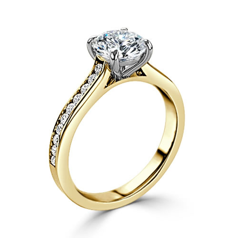 Кольцо для Помолвки с круглым Бриллиантом 0,51 ct и россыпью 0,70 ct в Желтом Золоте 750 пробы - фото
