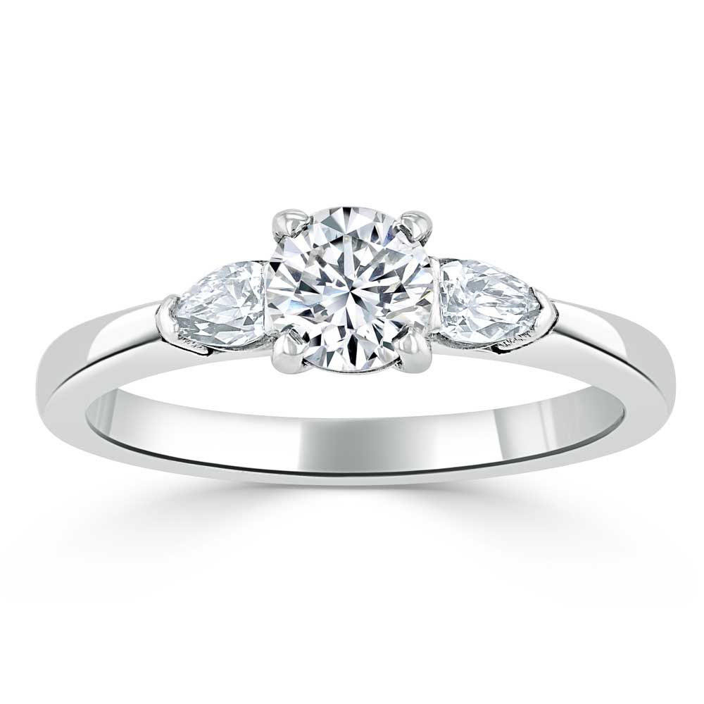 Кольцо с Бриллиантами огранки «Круг» 0,51 ct и «Груша» 0,22 ct в Белом Золоте 750 пробы - фото