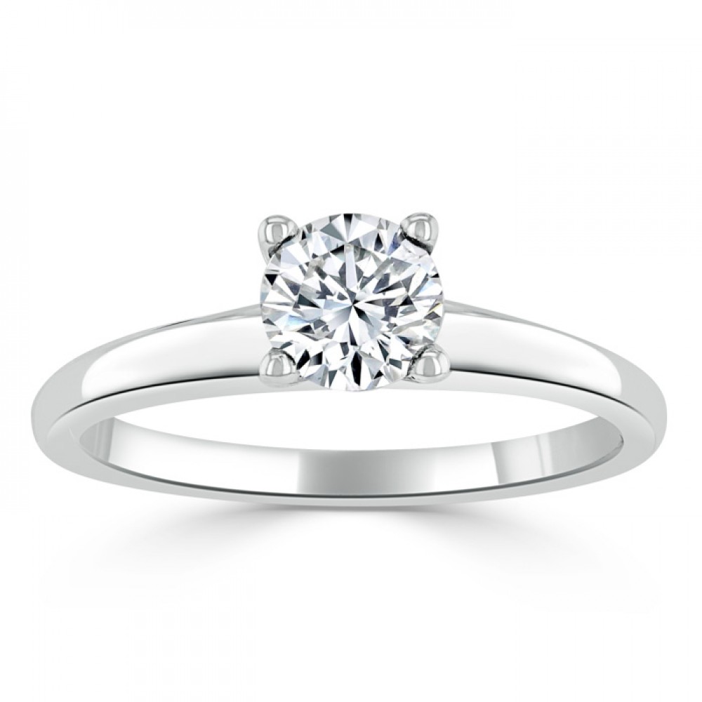 Ring with Round Diamond 0,55 ct in White Gold - фото