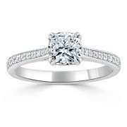 Кольцо для Помолвки с Бриллиантом огранки «Кушон» 0,50 ct и россыпью 0,25 ct из Белого Золота 750 пробы