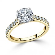 Кольцо для Помолвки из Желтого Золота с Бриллиантом 0,84 ct и россыпью 0,56 ct