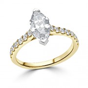 Кольцо для Помолвки из Желтого Золота 750 пробы с Бриллиантом «Маркиз» 0,55 ct и россыпью 0,56 ct