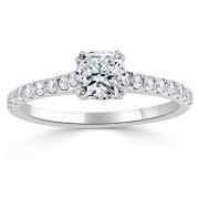 Кольцо для Помолвки с Бриллиантом огранки «Кушон» 0,51 ct и россыпью бриллиантов по бокам 0,56 ct