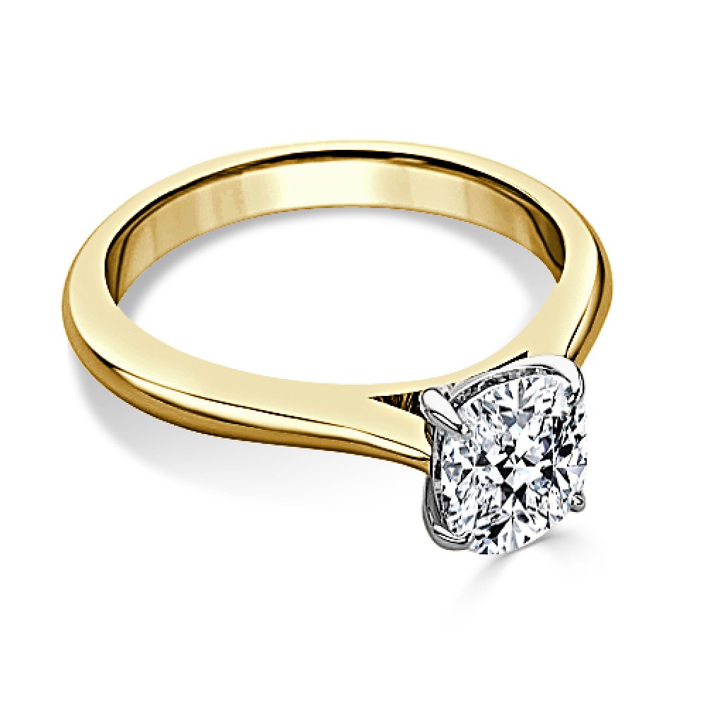 Кольцо с Бриллиантом огранки «Кушон» 0,51 ct из Желтого Золота 750 пробы - фото