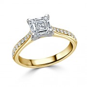 Кольцо для Помолвки с центральным Бриллиантом «Ашер» 0,53 ct и россыпью 0,38 ct в Желтом Золоте