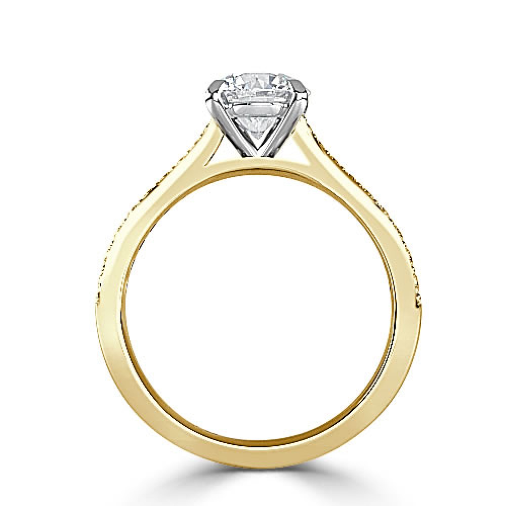 Кольцо для Помолвки с Бриллиантом 0,50 ct и россыпью 0,31 ct в Желтом Золоте - фото