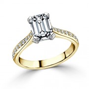 Кольцо для Помолвки с Бриллиантом огранки «Эмеральд» 0,54 ct и россыпью 0,38 ct из Желтого Золота 750 пробы