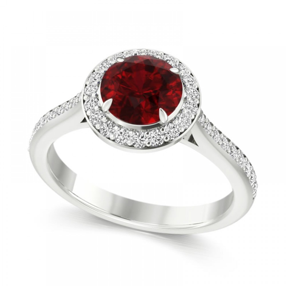Engagement Ring in 750 White Gold with Ruby 0,59 ct - фото