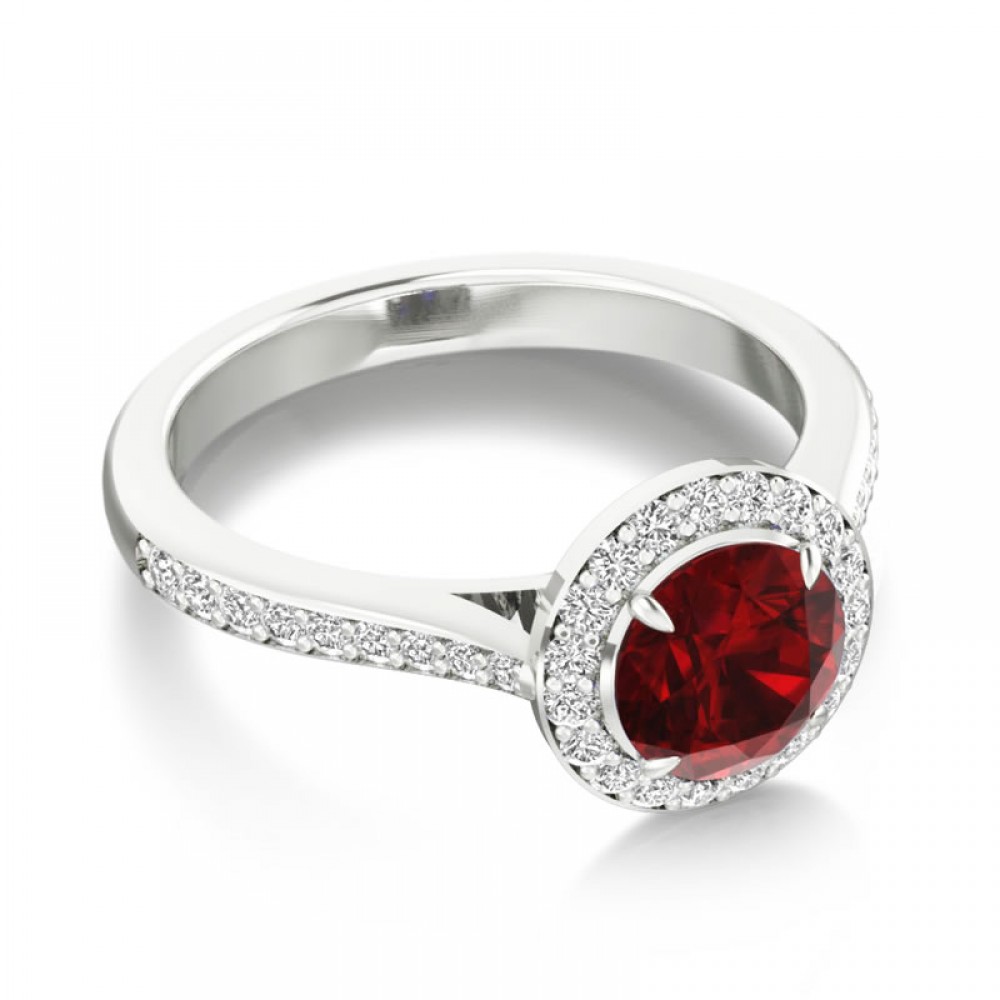 Engagement Ring in 750 White Gold with Ruby 0,59 ct - фото