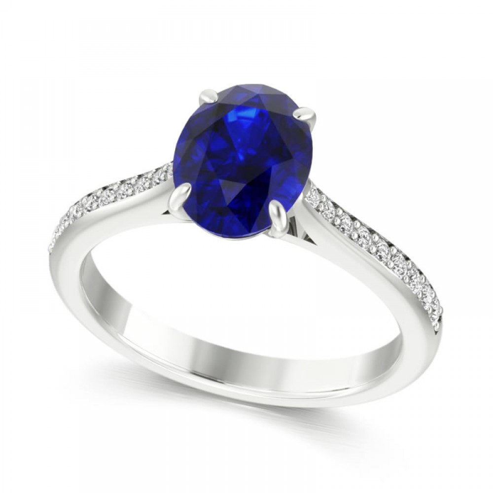 Кольцо для Помолвки с Сапфиром 0,96 ct и Бриллиантами 0,3 ct из Белого Золота 750 пробы - фото