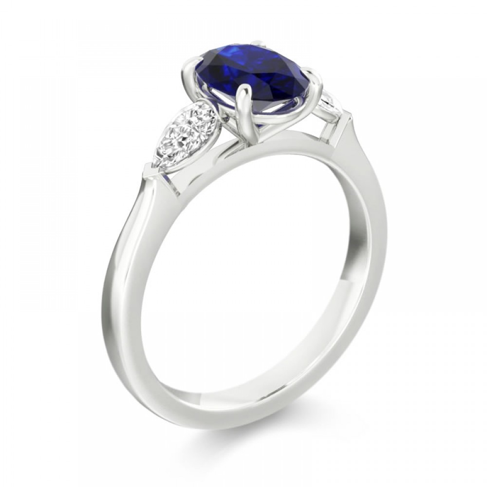 Кольцо из Белого Золота 750 пробы с Сапфиром 0,96 ct и Бриллиантами 0,22 ct - фото